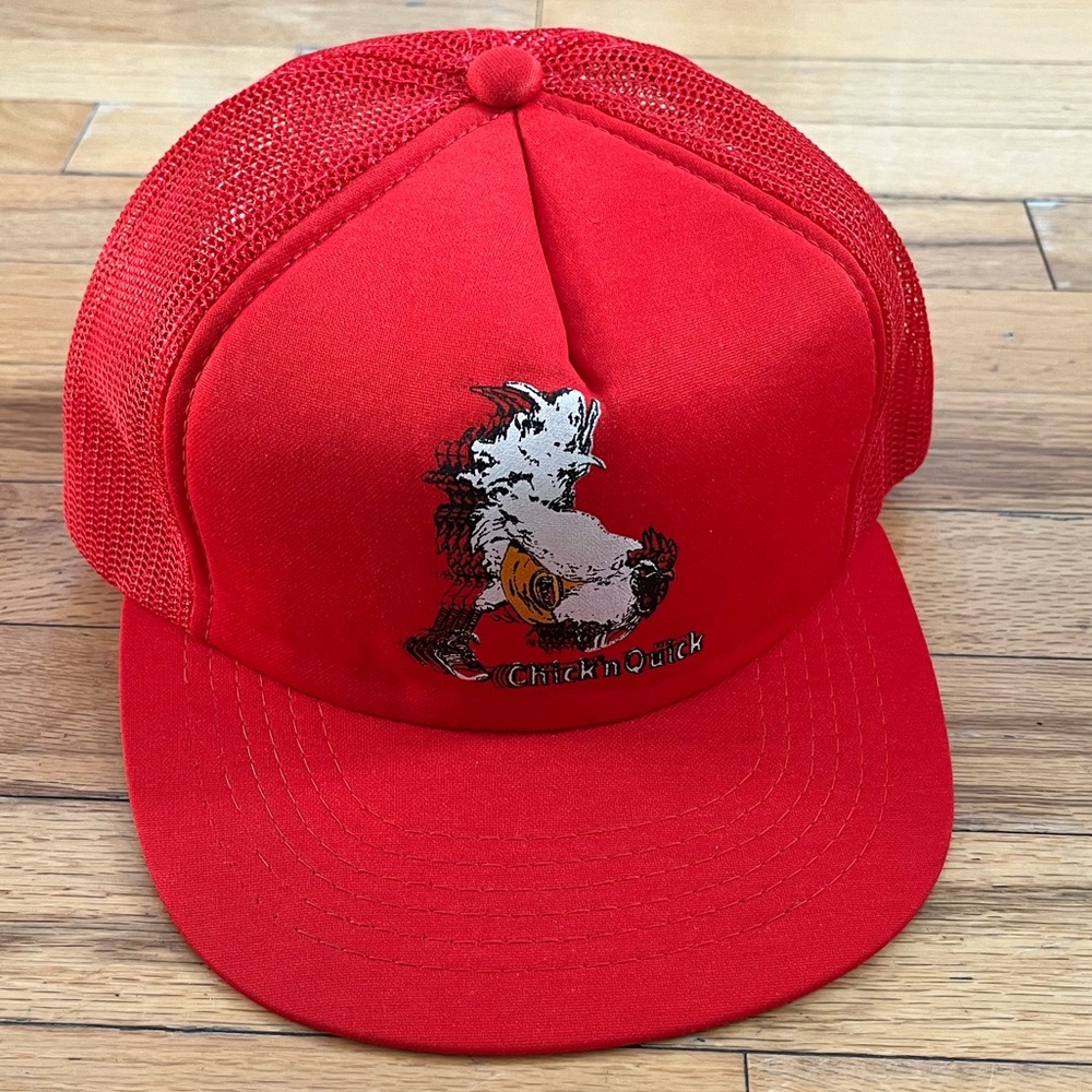 VTG 80s Chicken Quick Trucker Snapback Hat Foam Mesh Cap 90s Cartoon Football